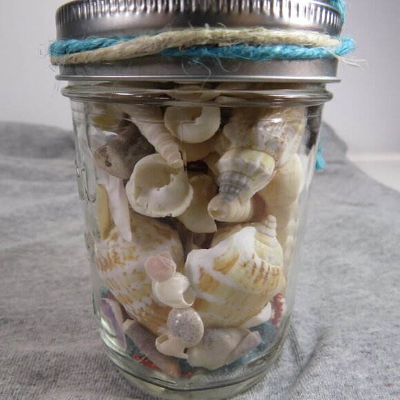 Jar of REAL sea shells and blue sparkly vase filler at bottom - Picture 4 of 9